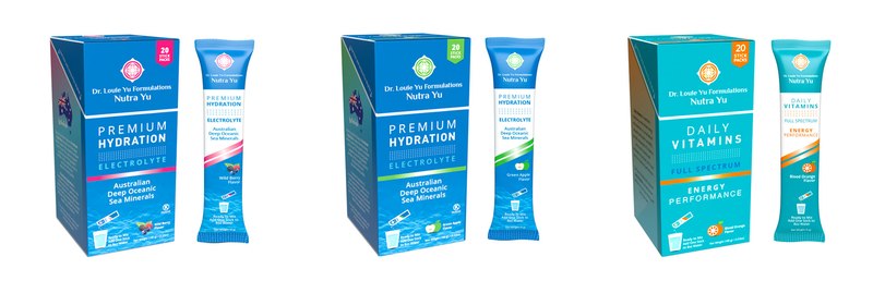 Nutra Yu product boxes and pouches